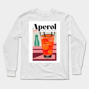 Retro Aperol Spritz Poster Daydrinking Homebar, Kitchen Bar Prints, Vintage Drinks, Recipe, Wall Art Long Sleeve T-Shirt